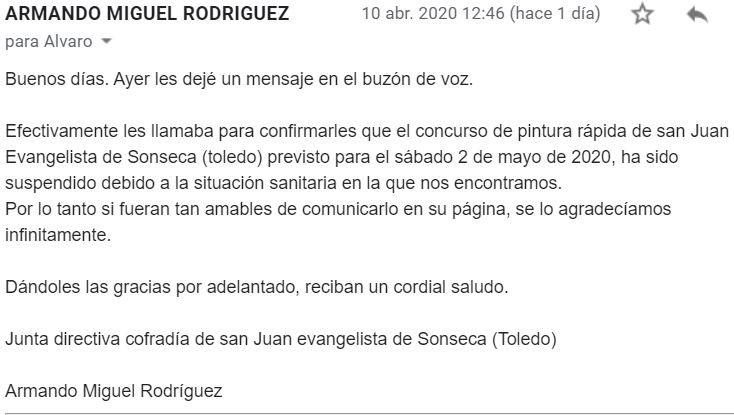 Email de Armando Miguel Rodríguez de la Junta Directiva 
