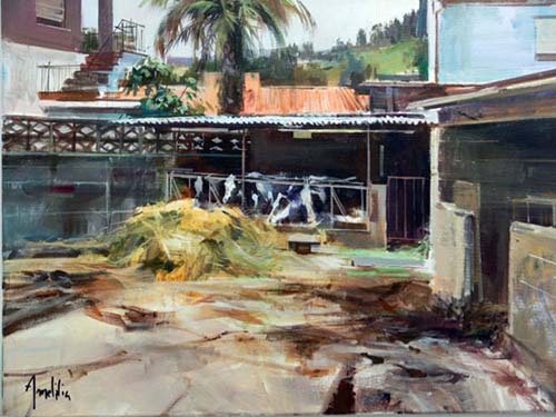 1º premio José Ignacio Amelivia. = Los edificios en su mayoría pequeñas casitas de aspecto rural ofrecían buenos temas para pintar = 1º premio José Ignacio Amelivia