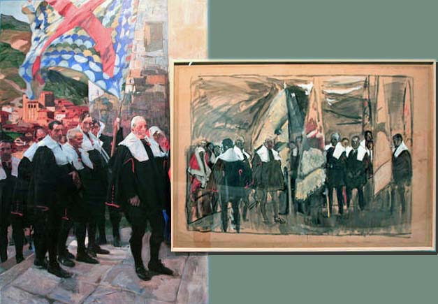 Cuadro (reproducción) y su boceto restaurado de la Hispanic Society of America