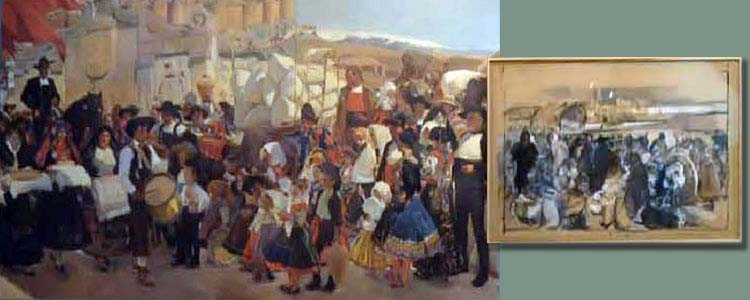 Cuadro (reproducción) y su boceto restaurado de la Hispanic Society of America 