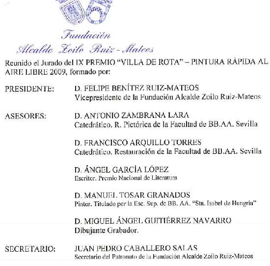 Acta del fallo del IX Premio Villa de Rota