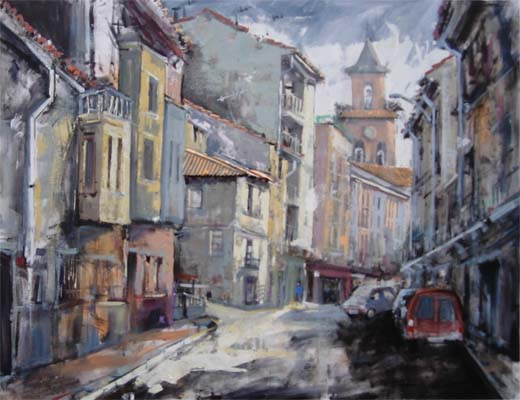 2º premio Antonio Darias Martínez:  Calle del centro de Azagra, con la iglesia de fondo