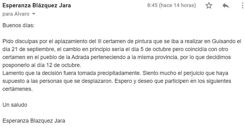 Carta de Esperanza Blázquez Jara a elCaballete