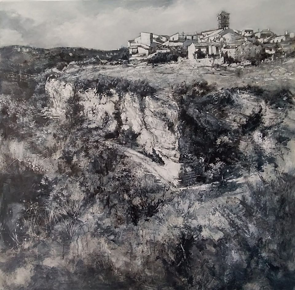 Pulsa para ampliar Alhama 100 x 100. Mixta/tabla. 1º Premio VIII Cert. Pintura de Alhama