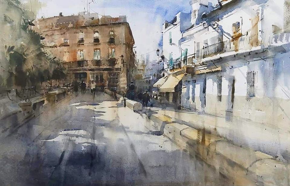 Pulsa para ampliar Urbano de Bujalance (Córdoba). Acuarela/papel de 120x80 cms.