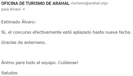 Correo de la Organización, la OFICINA DE TURISMO DE ARAHAL-SEVILLA