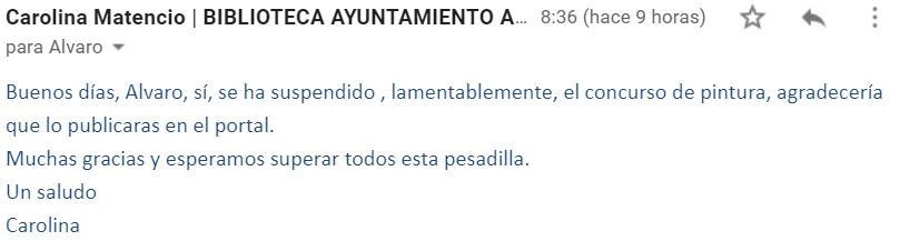 EMAIL COMUNICANDO LA SUSPENSIÓN