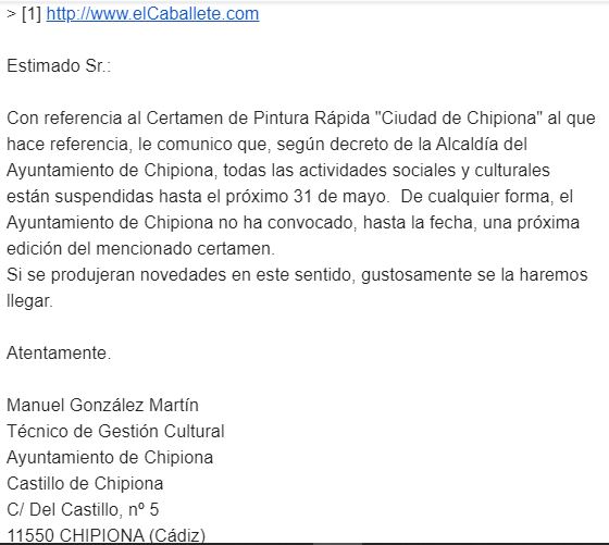 EMAIL de Manuel González Martín -  Técnico de Gestión Cultural del Ayuntamiento de Chipiona