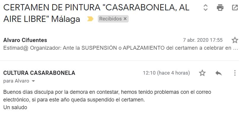 EMAIL comunicando a ELCABALLETE la SUSPENSIÓN