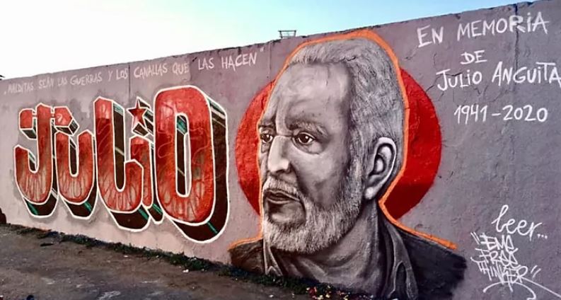 Obra de Eme Street Art, dominicano, artista callejero que ha rendido un homenaje al recientemente fallecido Julio Anguita