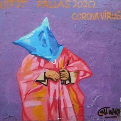 J. Warx hizo un grafiti cuando se suspendieron las fallas por el COVID-19, se trata de una mujer con una bolsa en la cabeza