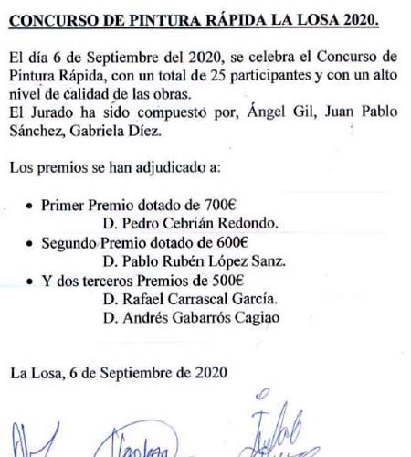 ACTA del Concurso de Pintura Rápida de La Losa 2020