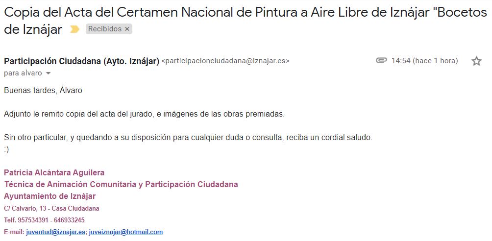 Email de Patricia Alcántara Aguilera  Técnica de Animación Comunitaria y Participación Ciudadana