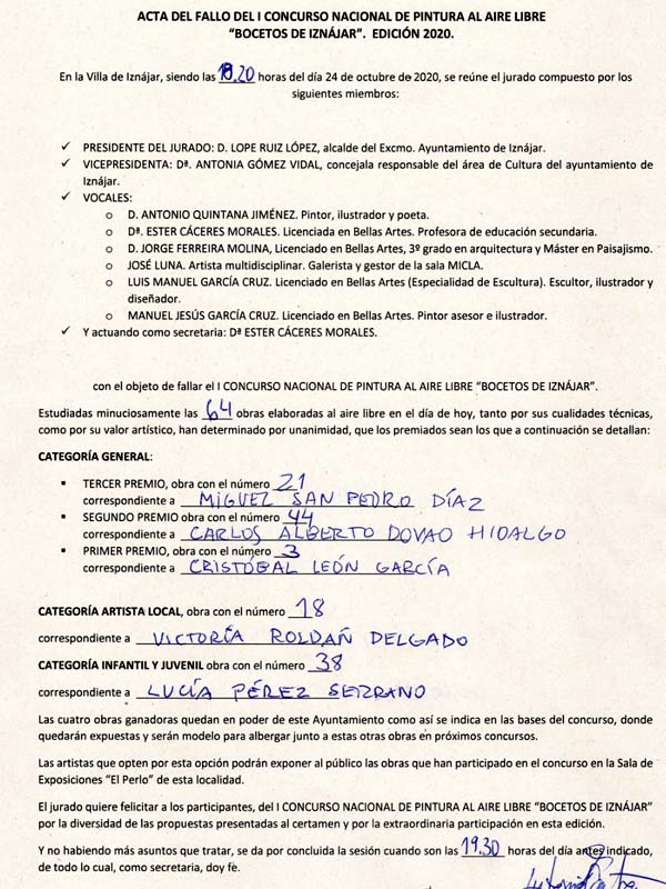 Pulsa para ampliar Acta del Certamen Nacional de Pintura a Aire Libre de Iznájar Bocetos de Iznájar