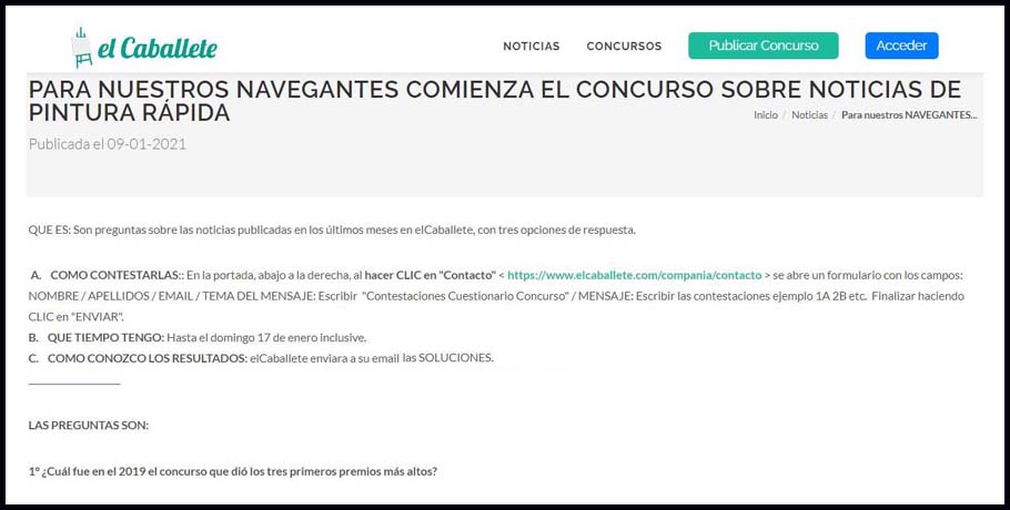 Pulsa para ampliar La primera noticia de la CONVOCATORIA del CONCURSO de elCaballete