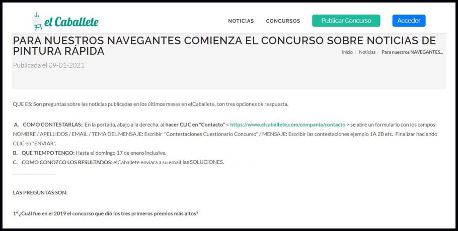 La primera noticia de la CONVOCATORIA del CONCURSO de elCaballete