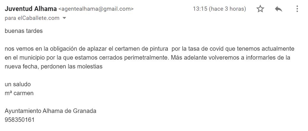 Correo recibido el viernes 16 de abril de 2021:  De Juventud Alhama =agentealhama@gmail.com=