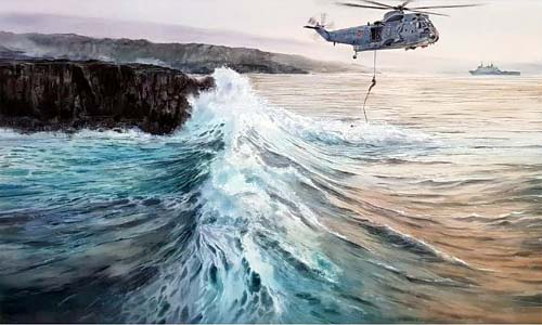 Helicóptero Sikorsky en pleno rescate. 100 x 150cm - 8 marzo 2021