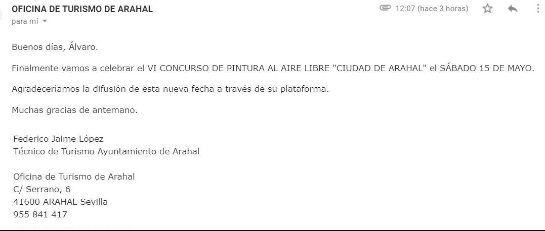 Pulsa para ampliar Correo de Federico Jaime López Técnico de Turismo