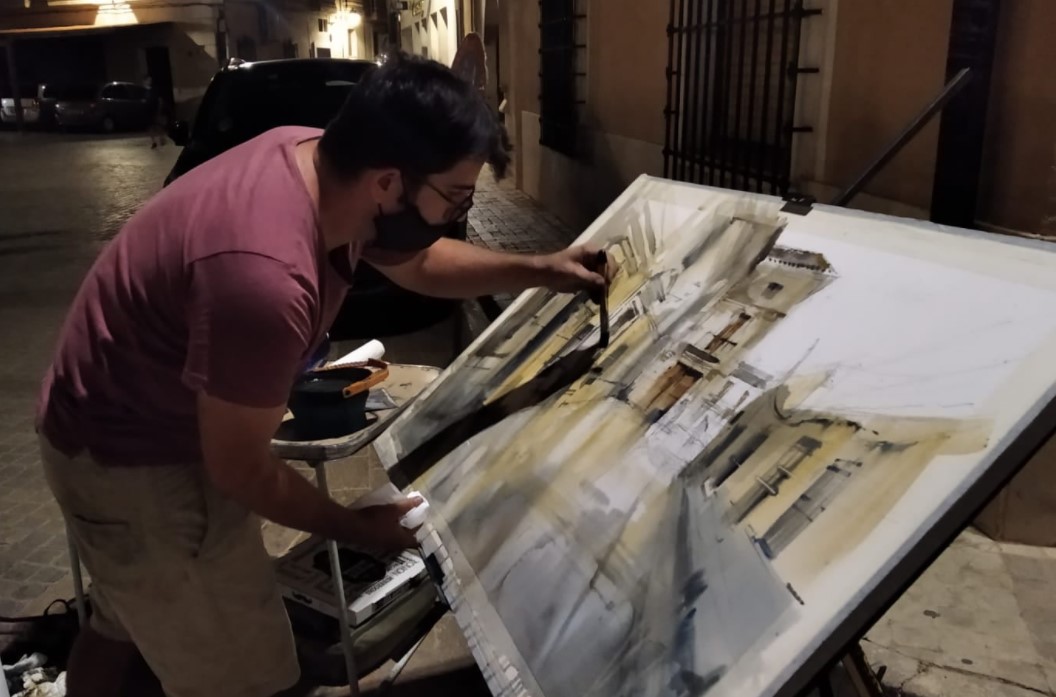 Adrián Marmolejo primer premio del XIII Certamen de Pintura Rápida Nocturna Villa de San Clemente