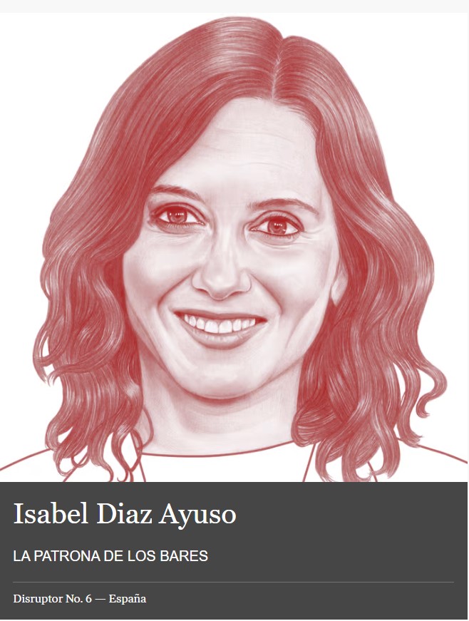 Pulsa para ampliar Isabel Díaz Ayuso =La Patrona de los bares= único político español en el portal =Serie 28 POLITICOS= con los 28 representantes de Europa más influyentes en el 2022