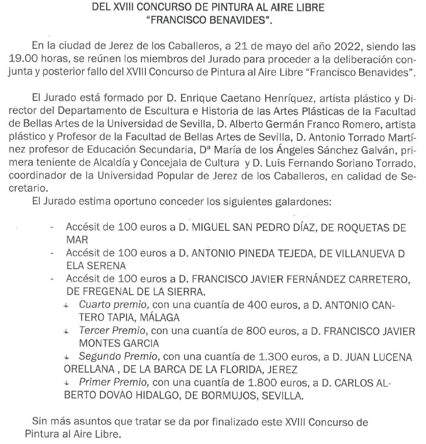 Pulsa para ampliar ACTA del XVIII Concurso de pintura al aire libre Francisco Benavides