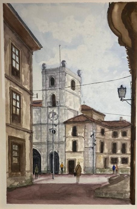 Obra de Antonio Cañibano realizada en  el Certamen de Pintura Rápida de Pravia 