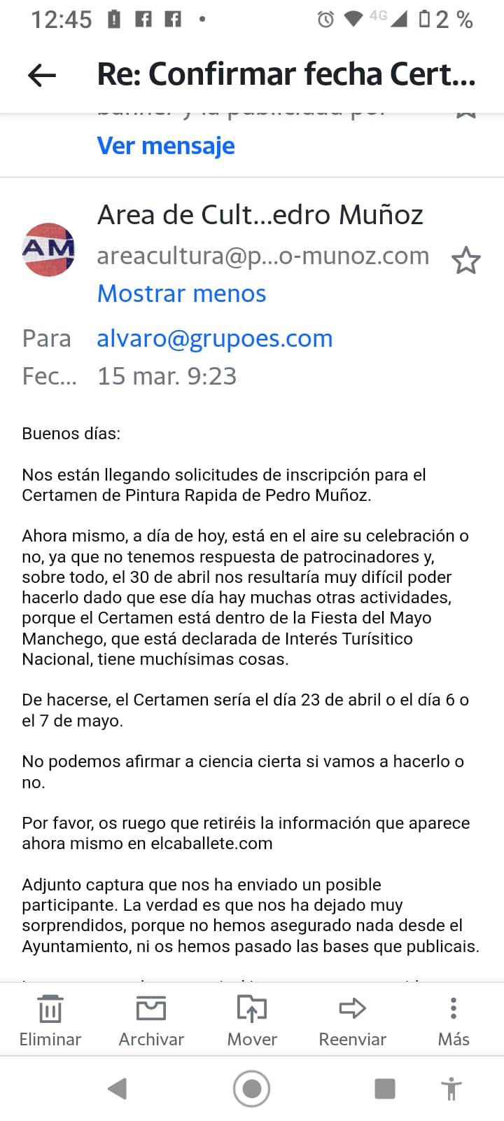 CORREO De:  areacultura@pedro-munoz,com  para alvaro@grupoes.com