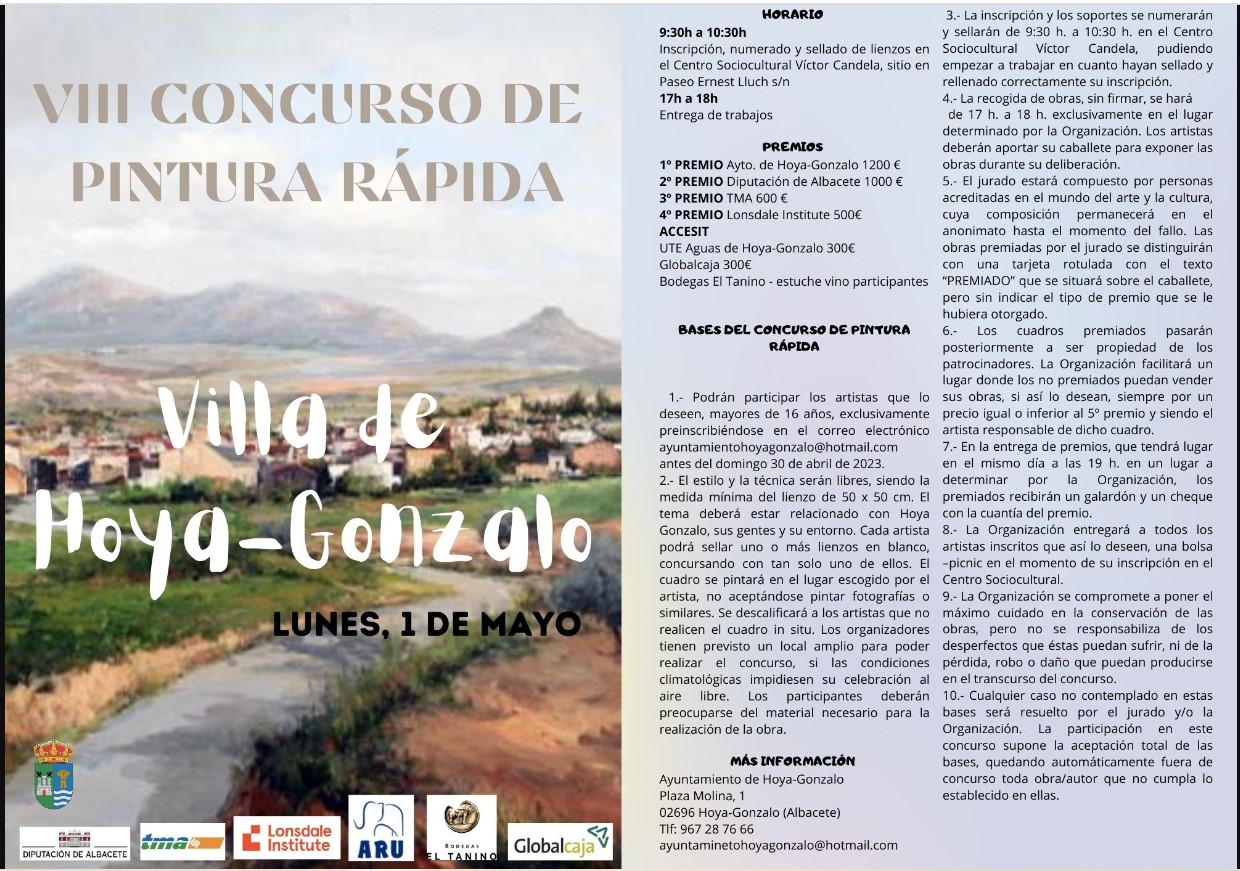 Pulsa para ampliar Convocado el lunes 1 de mayo del 2023 el VIII Concurso de Pintura Rápida Villa de Hoya-Gonzalo