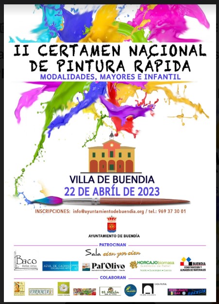 Cartel del II Certamen Nacional de Pintura Rápida Villa de Buendía - 22 de abril de 2023
