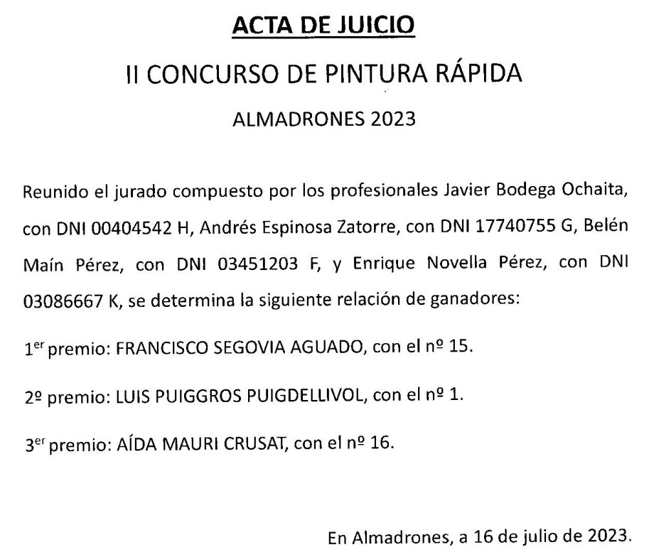 ACTA  del Fallo del II Concurso de Pintura Rápida de Almadrones