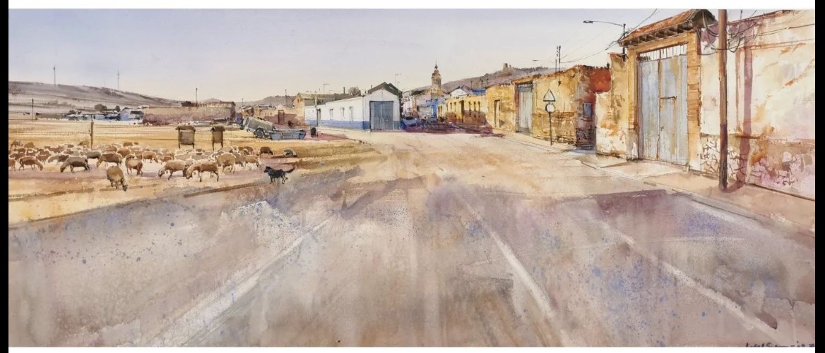 Pulsa para ampliar =Vistas desde la Ermita con rebaño= 2º premio del Ayuntamiento de 700 euros Juan Saturio Santos (Ciudad Real)