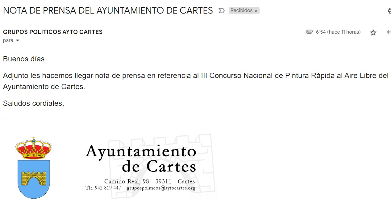 28/08/2023. – NOTA DE PRENSA DEL AYUNTAMIENTO DE CARTES 