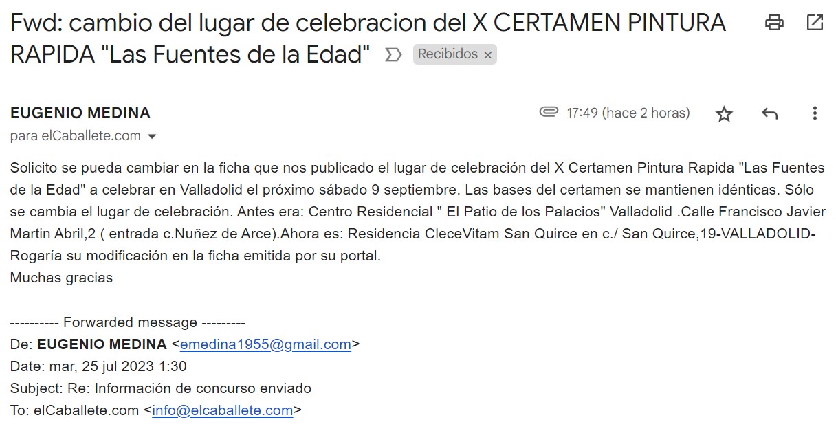 CAMBIO DEL LUGAR DE CELEBRACIÓN