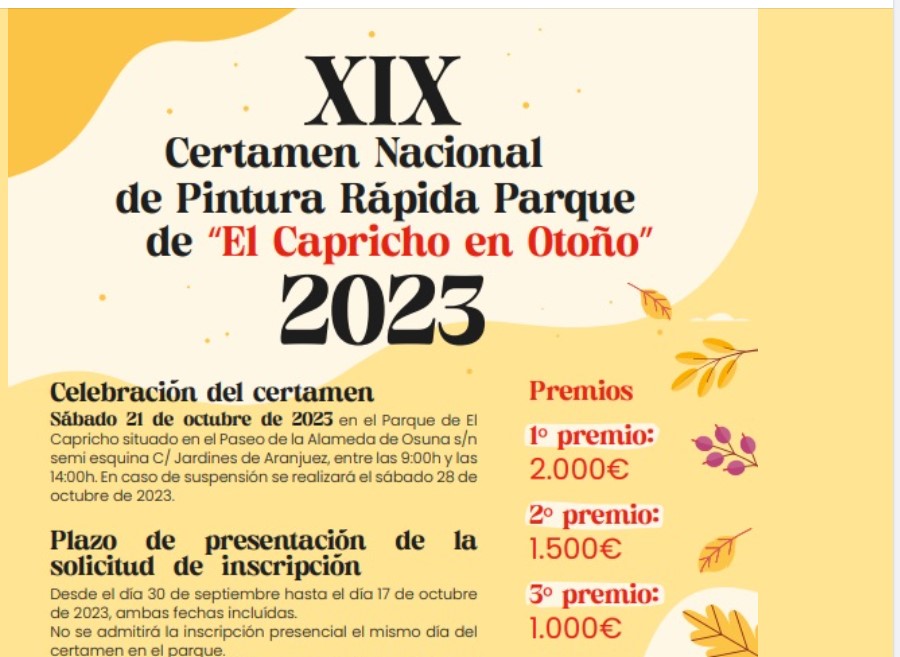 Pulsa para ampliar XIX Certamen Nacional de Pintura Rápida Parque de El Capricho en Otoño 2023