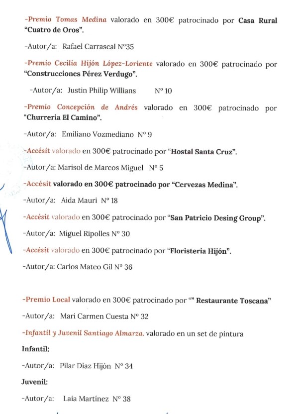 Acta (segunda página) del III Certamen de Pintura Rápida Santiago Almarza