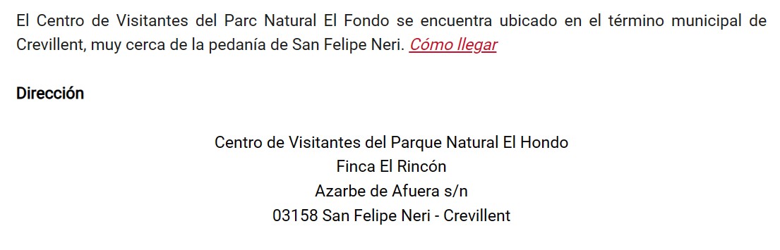 Pulsa para ampliar El Centro de Visitantes del Parc Natural El Fondo se encuentra ubicado en el termino municipal de Crevillent