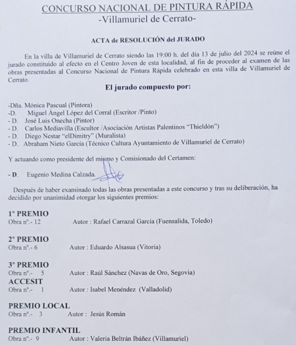 Pulsa para ampliar ACTA del Certamen Pintura Rápida- Villamuriel de Cerrato - Palencia