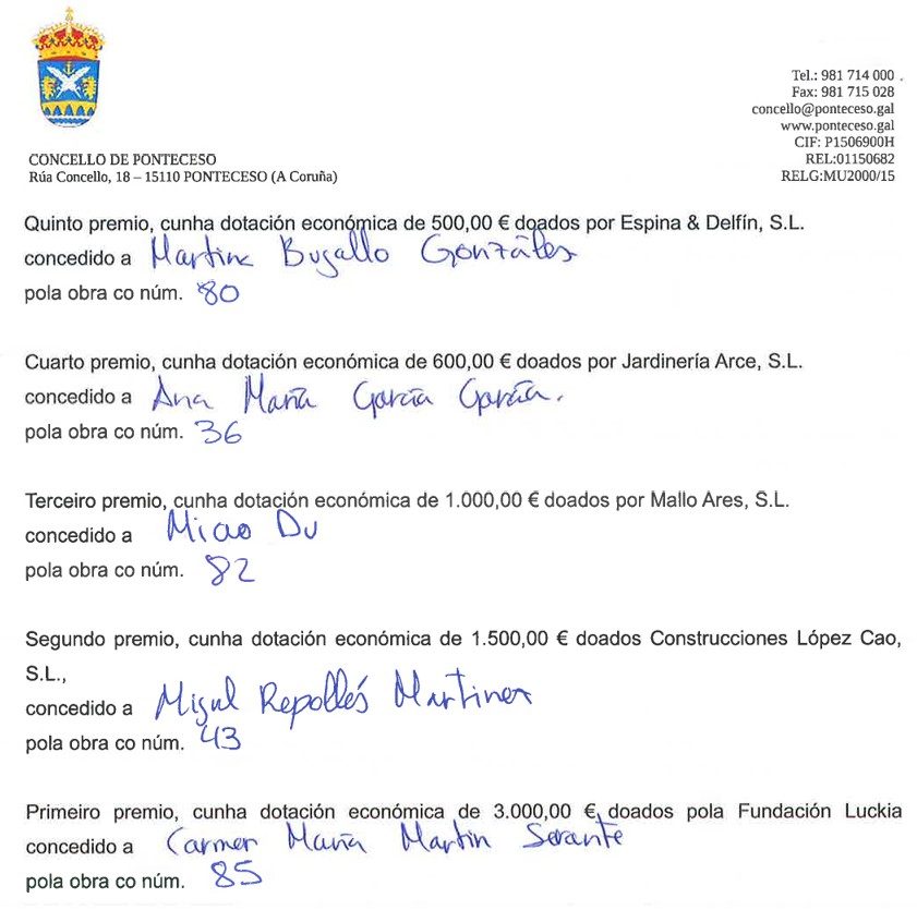 Pulsa para ampliar Los cinco primeros premios