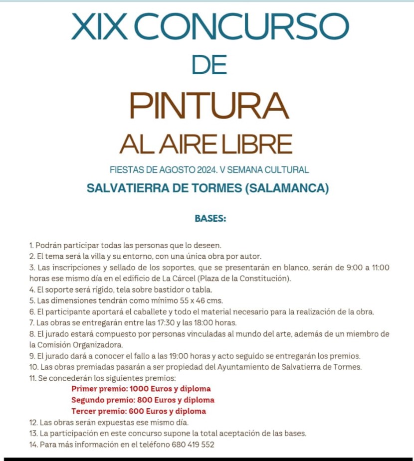 CARTEL Y BASES del XIX CONCURSO DE PINTURA AL AIRE LIBRE SALVATIERRA DE TORMES - SALAMANCA