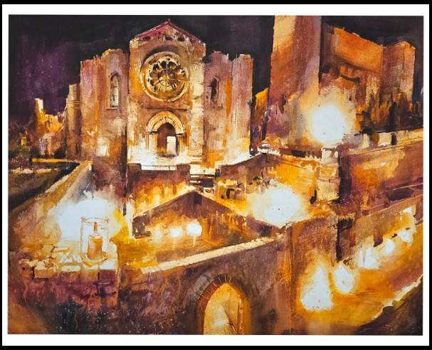 1º premio =Luz de las Velas Calatrava la Nueva=  Acuarela 100x80 cm