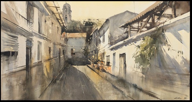 Pulsa para ampliar 1º Premio =Calle Nueva= Acuarela/papel 120x80 cms.