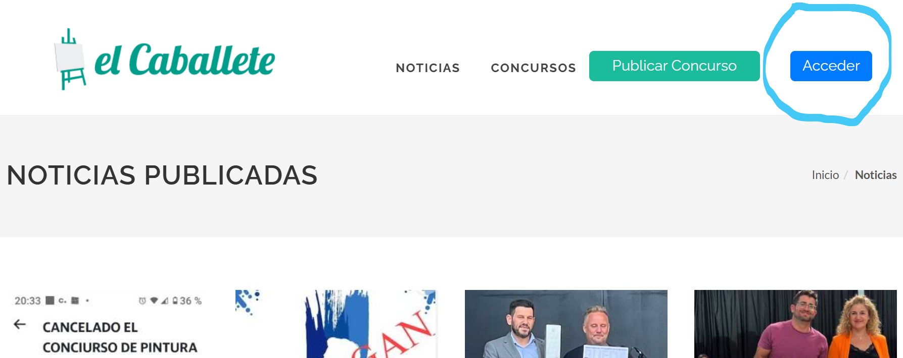 Pulsa para ampliar CLIC EN ACCEDER. botón situado a la derecha de la cabecera