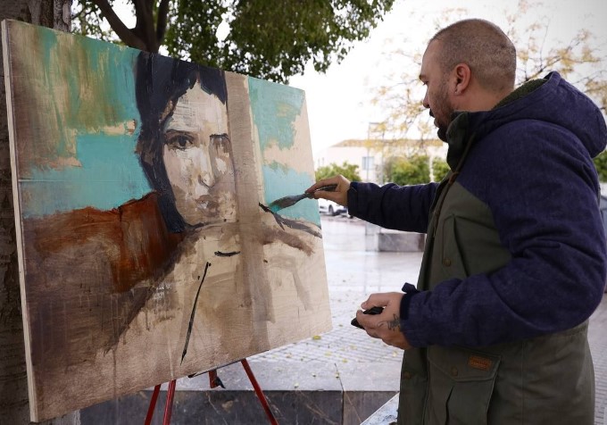 Pulsa para ampliar Cristóbal León 2º Accésit en plena realización de su obra
