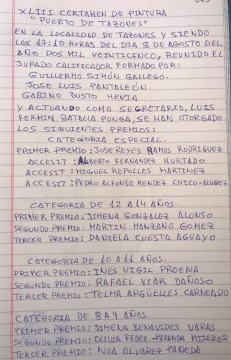 ACTA del XLIII Certamen de Pintura Puerto de Tazones - Asturias