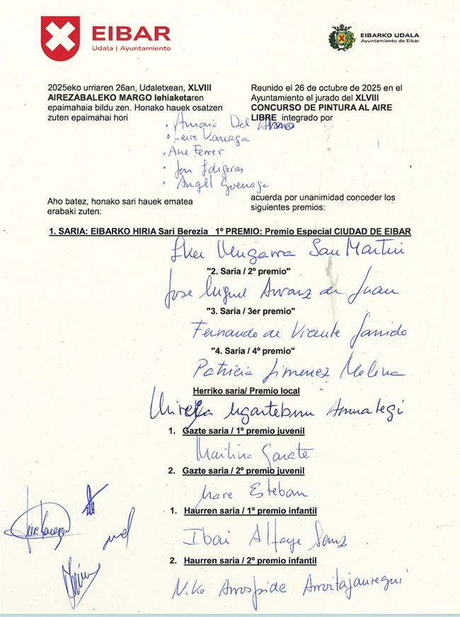 Pulsa para ampliar Acta del XLVIII Concurso de pintura al aire libre de Éibar