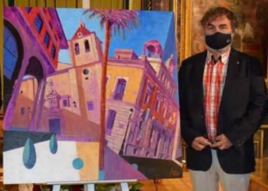 javier-lorente-entrega-al-ayuntamiento-de-cartagena-en-murcia-el-cuadro-pintado-durante-la-iniciativa-un-pintor-en-la-calle-